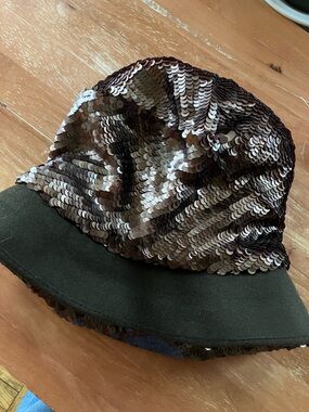 Philippe Model Brown and Silver Sequin Bucket Hat with Black Brim